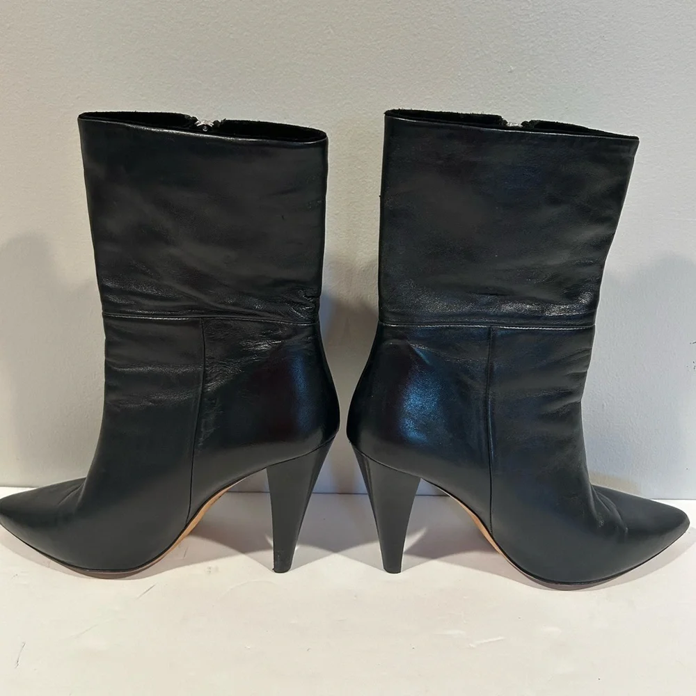IRO Womens Leona Boot Size 40 9.5 Black Leather Zip Pointed Toe Cone Heel Bootie
